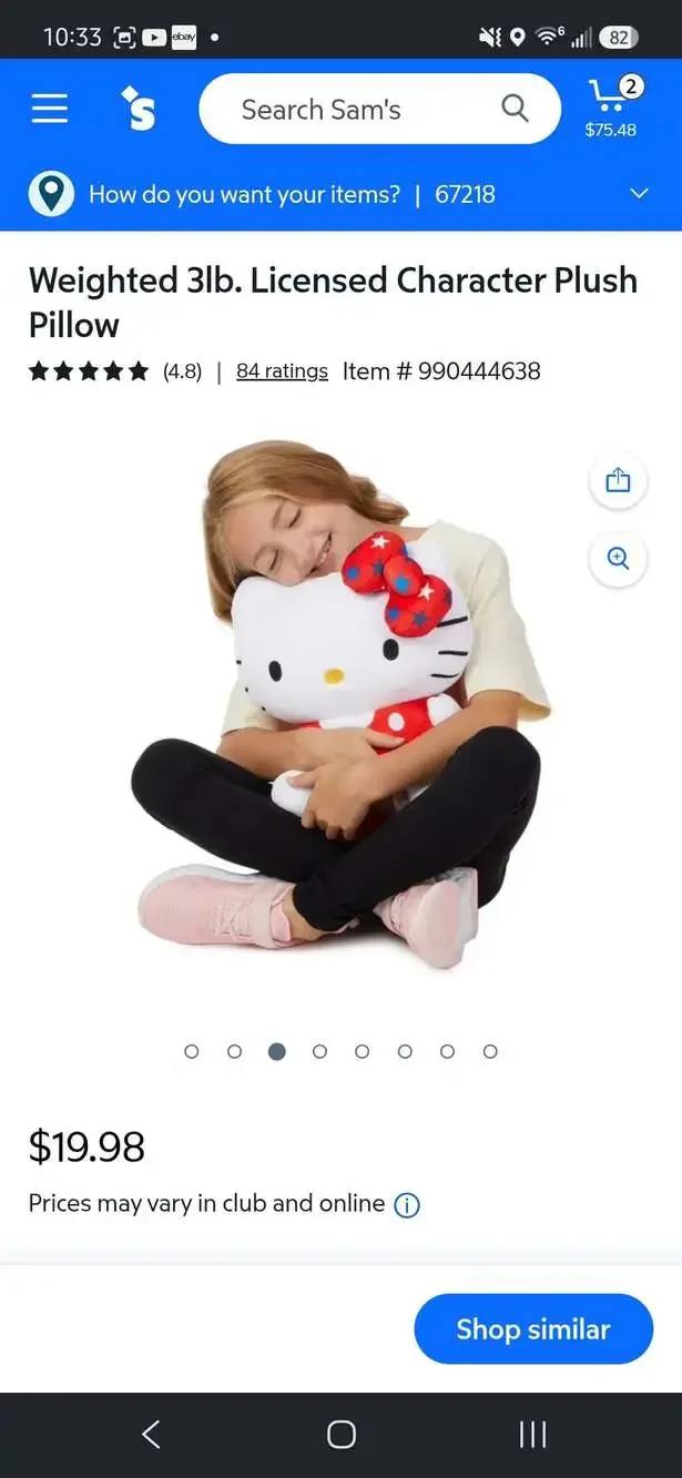 Sanrio Hello Kitty Weighted Plush Pillow 3 lbs Red Overalls Star Bow